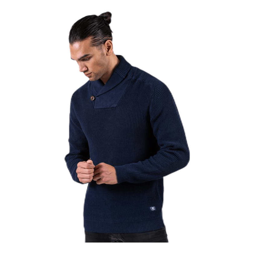 Davis Knit Shawl Neck Blue