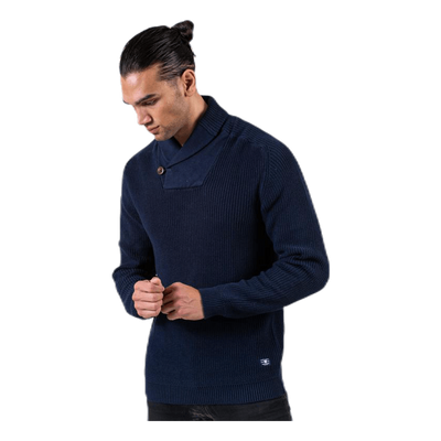 Davis Knit Shawl Neck Blue