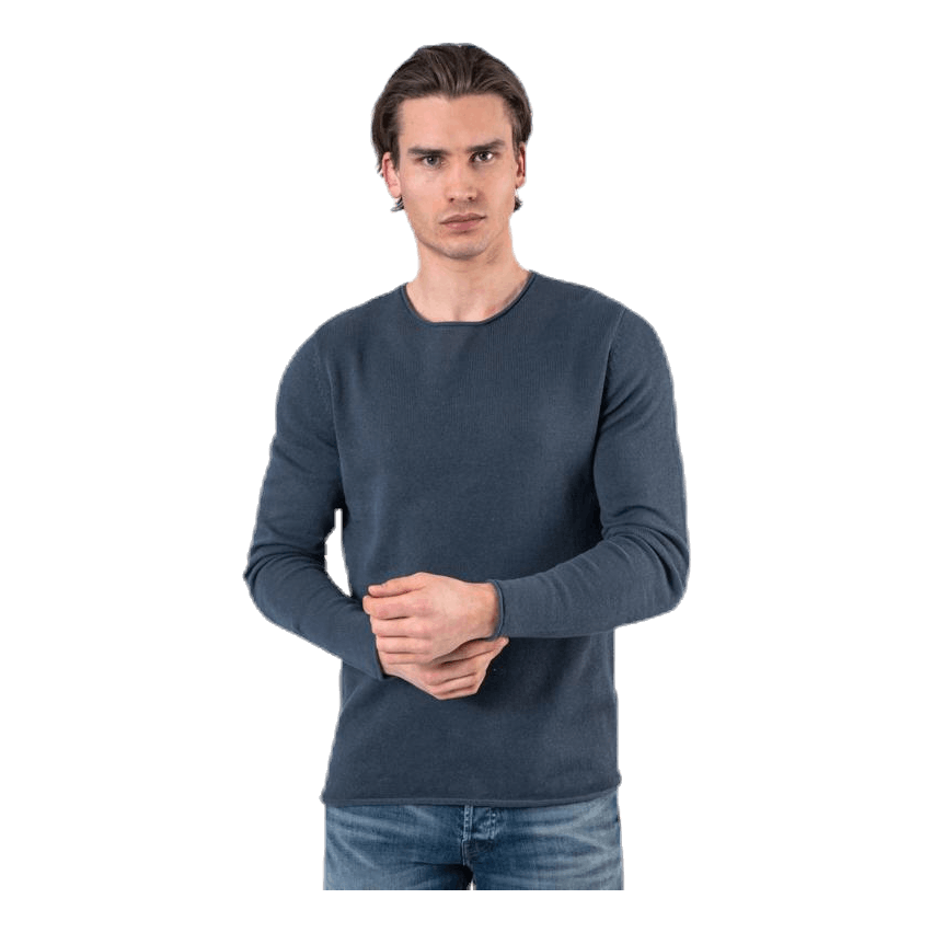 Linen Knit Crew Neck Blue