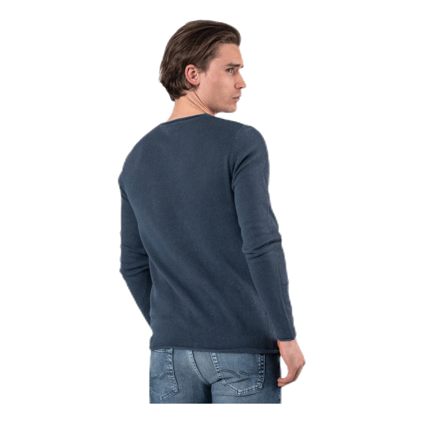 Linen Knit Crew Neck Blue