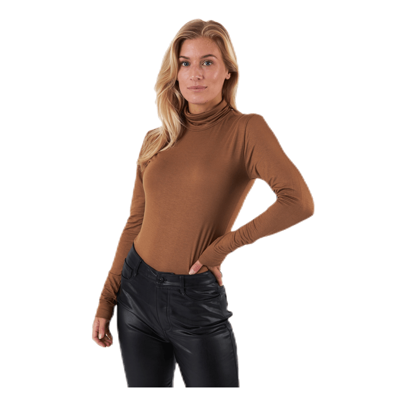 Lela Life L/S Rollneck Top Jrs Brown