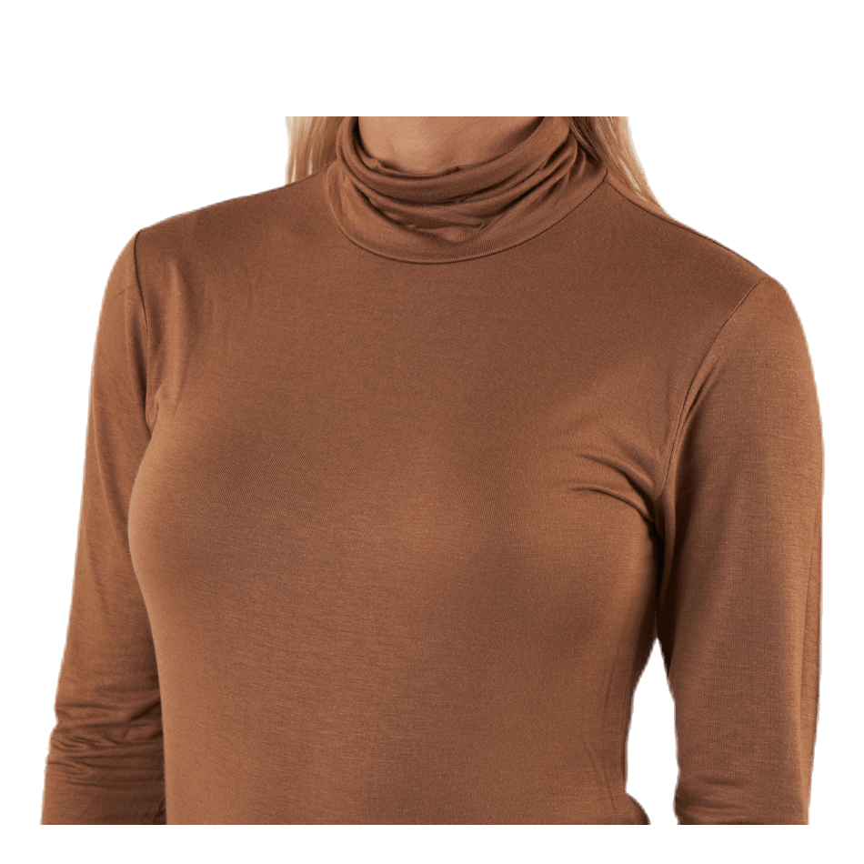 Lela Life L/S Rollneck Top Jrs Brown