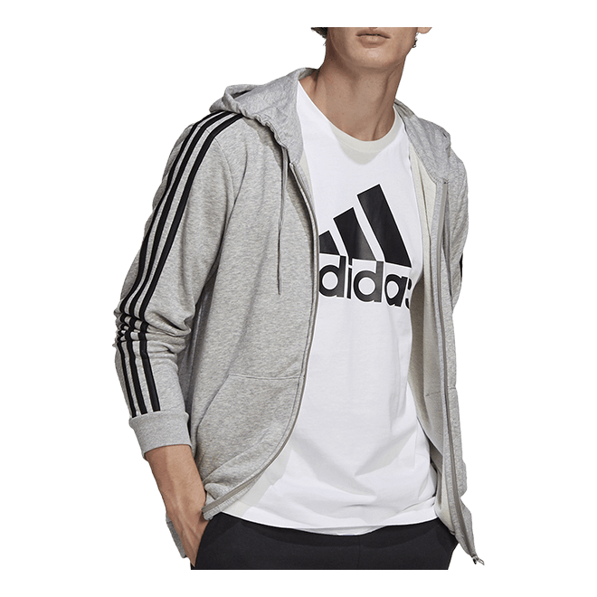 3 Stripe Ft Zip Hoodie Tall Medium Grey Heather / White