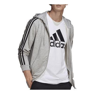 3 Stripe Ft Zip Hoodie Tall Medium Grey Heather / White