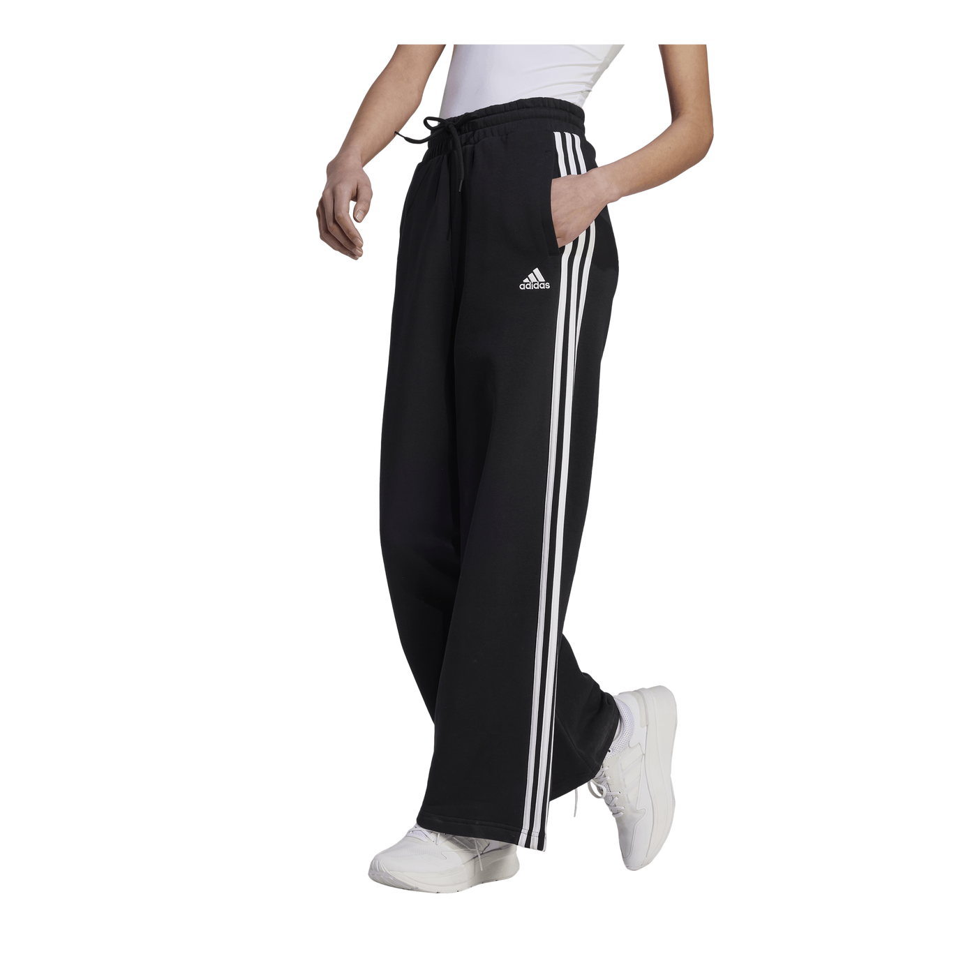 Essentials 3-Stripes French Terry Wide Joggers Black / White