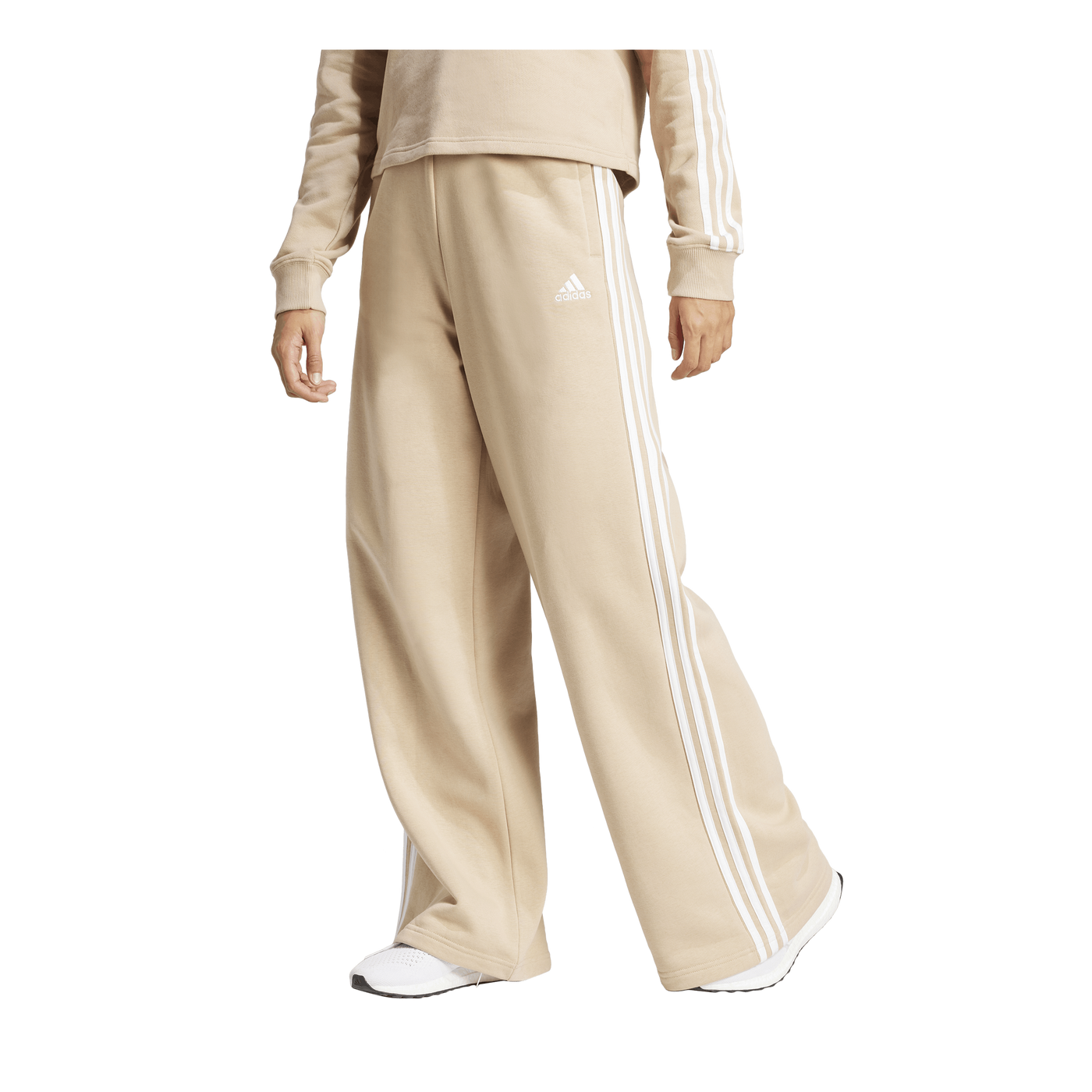 Essentials 3-Stripes Fleece Wide Joggers Beige