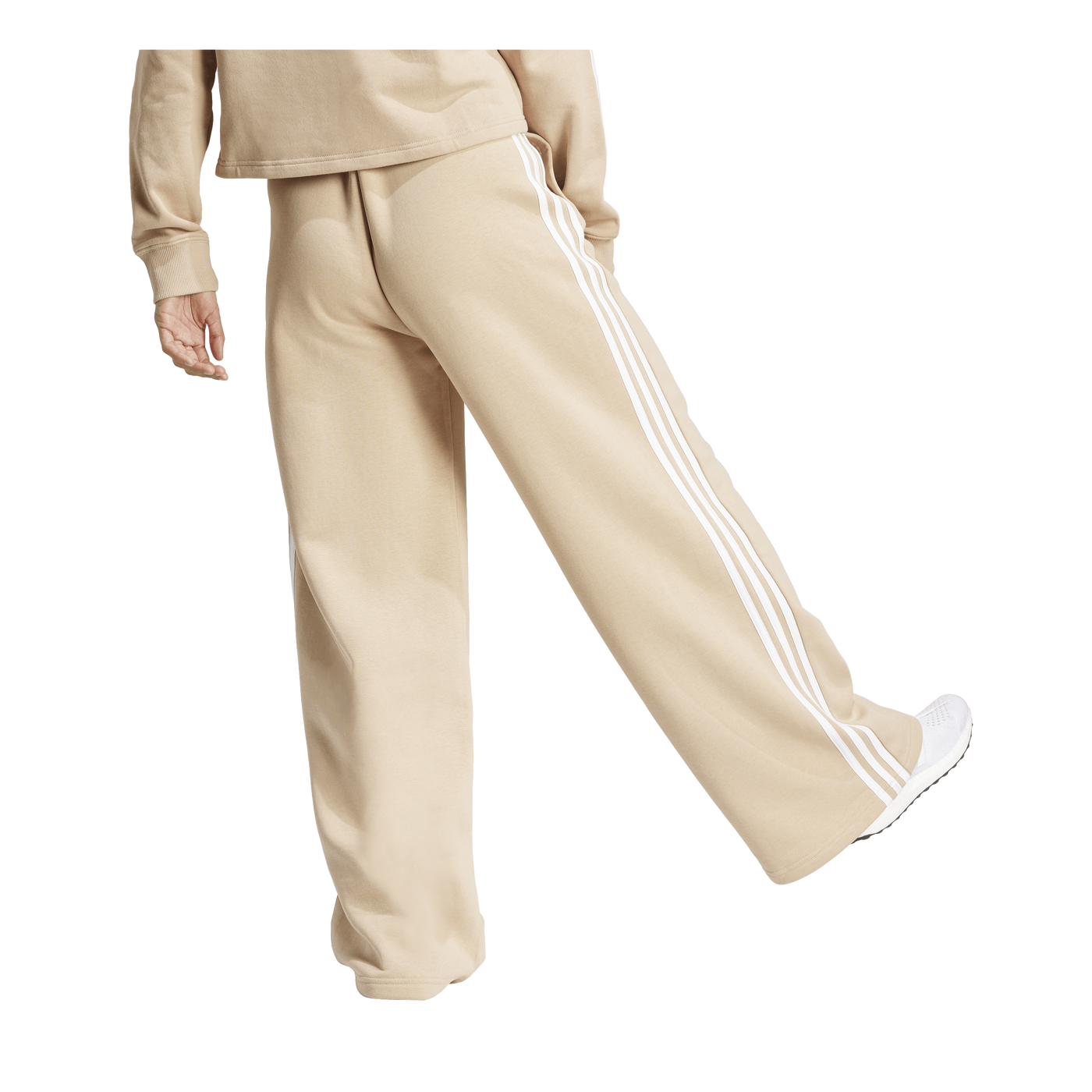 Essentials 3-Stripes Fleece Wide Joggers Beige