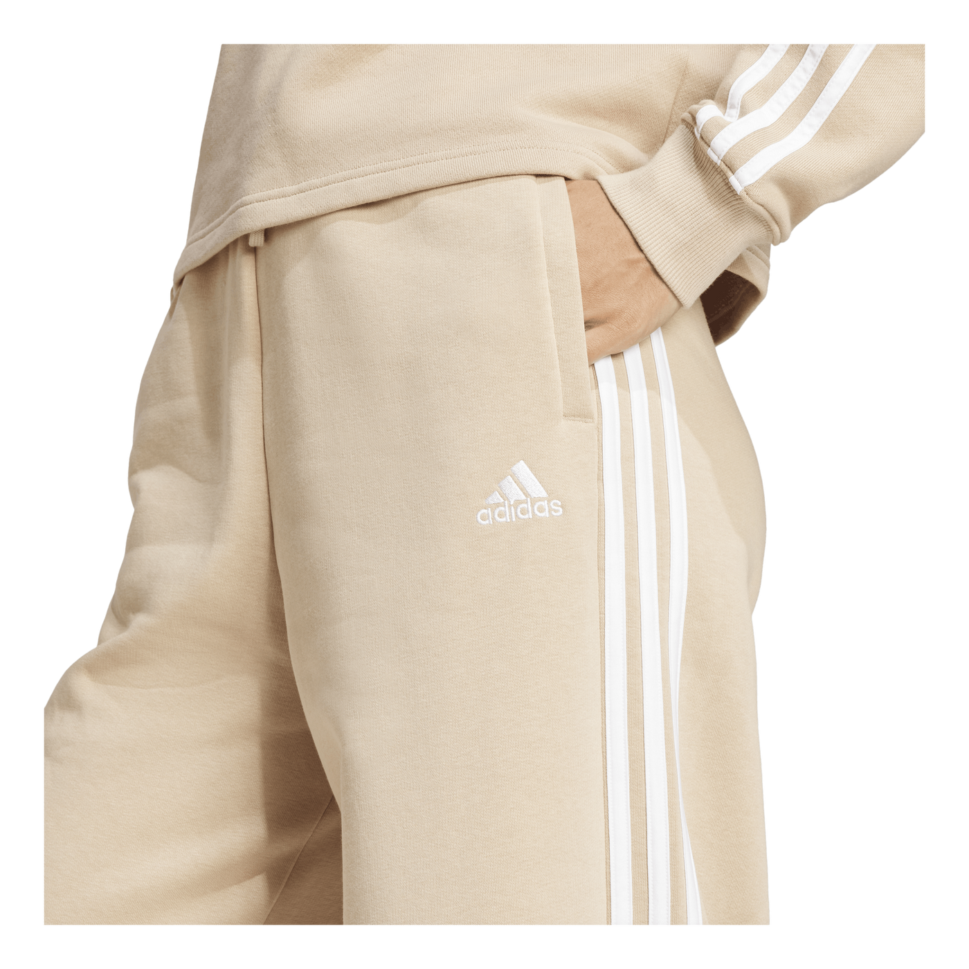 Essentials 3-Stripes Fleece Wide Joggers Beige