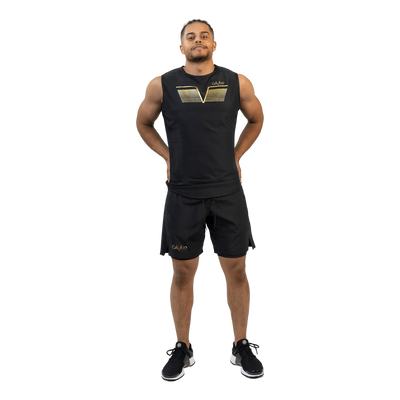 Power Sleeveless Tee Black&gold