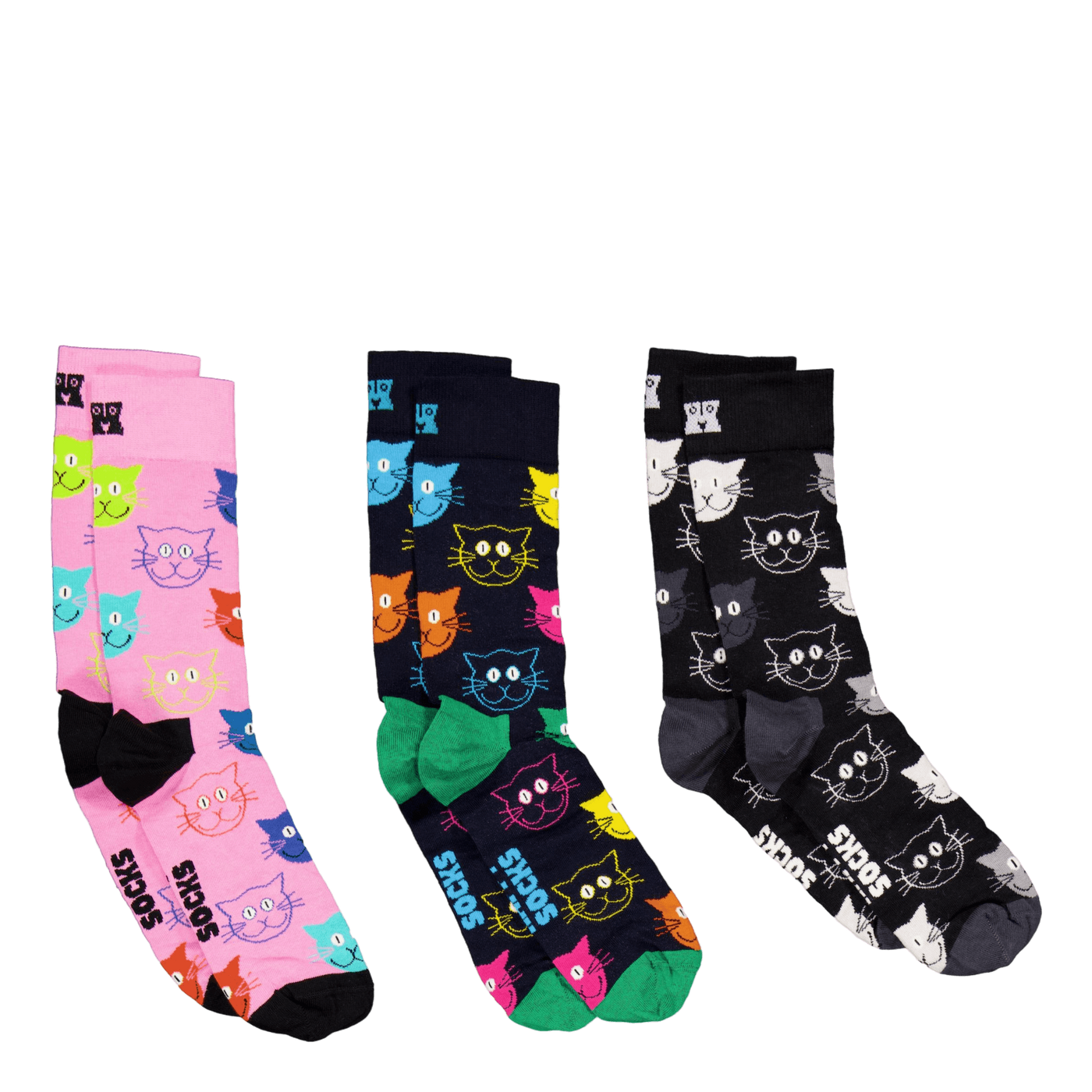 3-pack Mixed Cat Socks Gift Se Navy