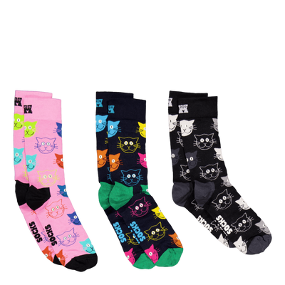 3-pack Mixed Cat Socks Gift Se Navy