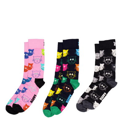 3-pack Mixed Cat Socks Gift Se Navy