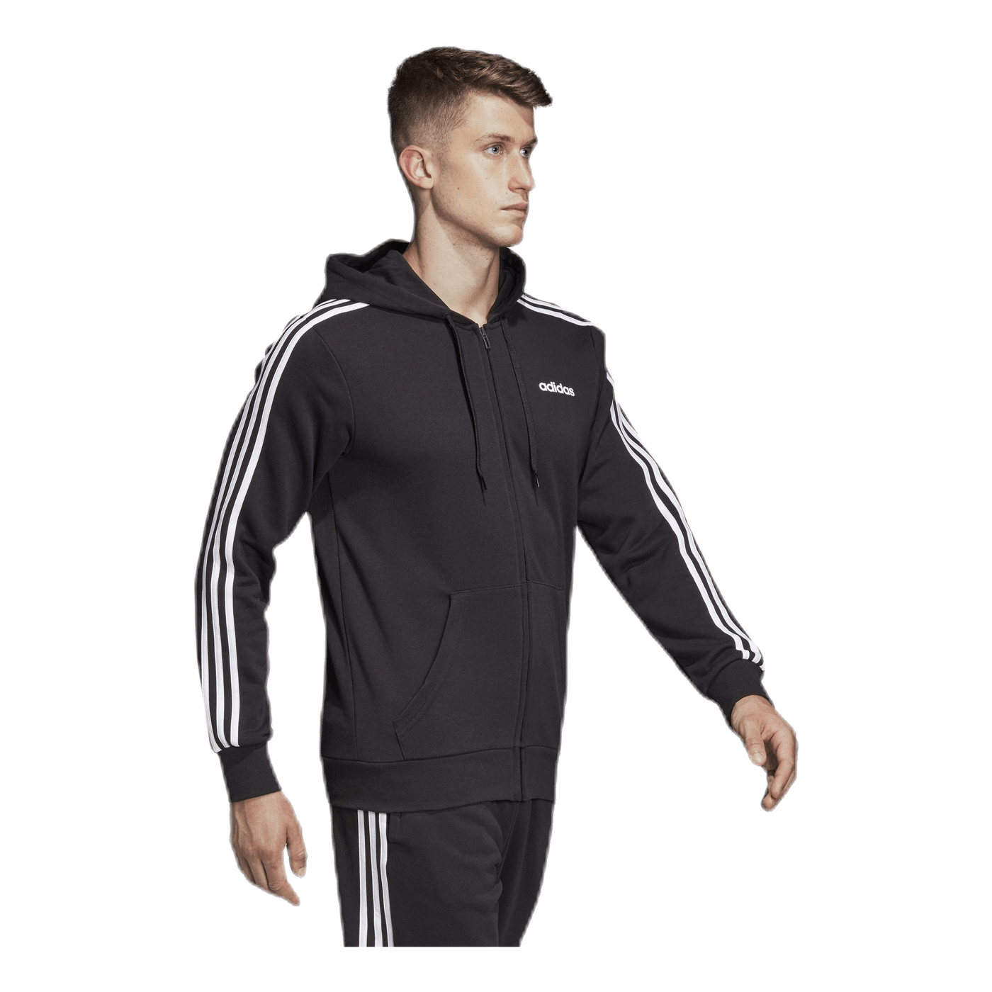 Essentials 3 Stripes Fullzip French Terry Black / White