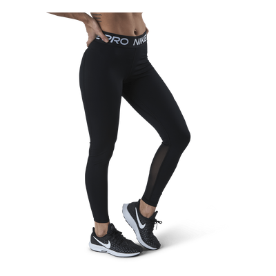 Nike Pro Women's Mid-Rise Mesh-Paneled Leggings BLACK/WHITE