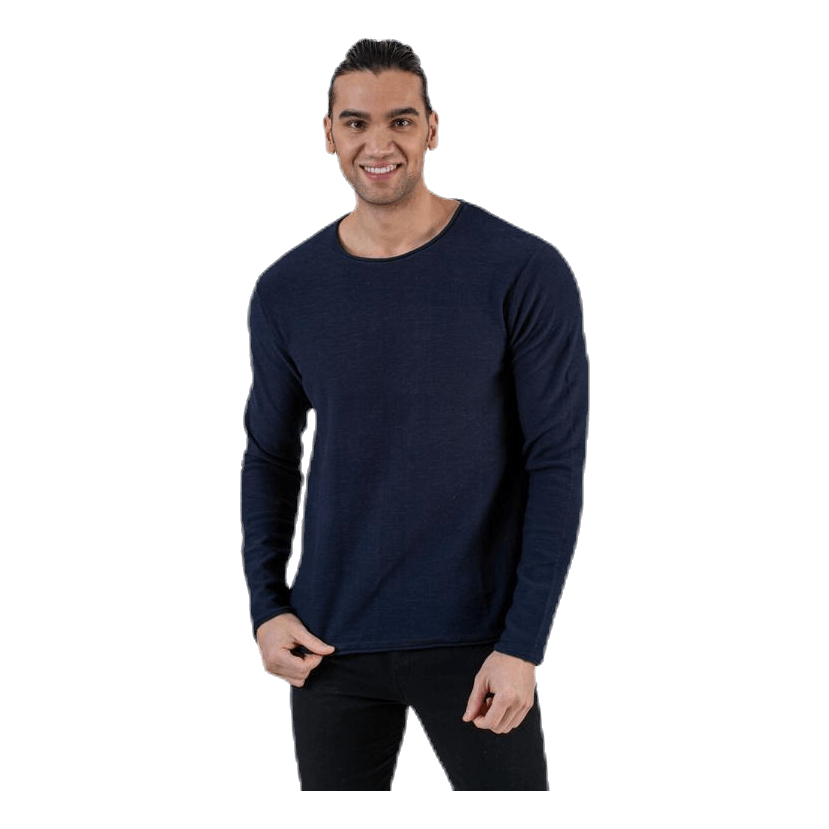 Slub Knit Crew Neck Sts Blue