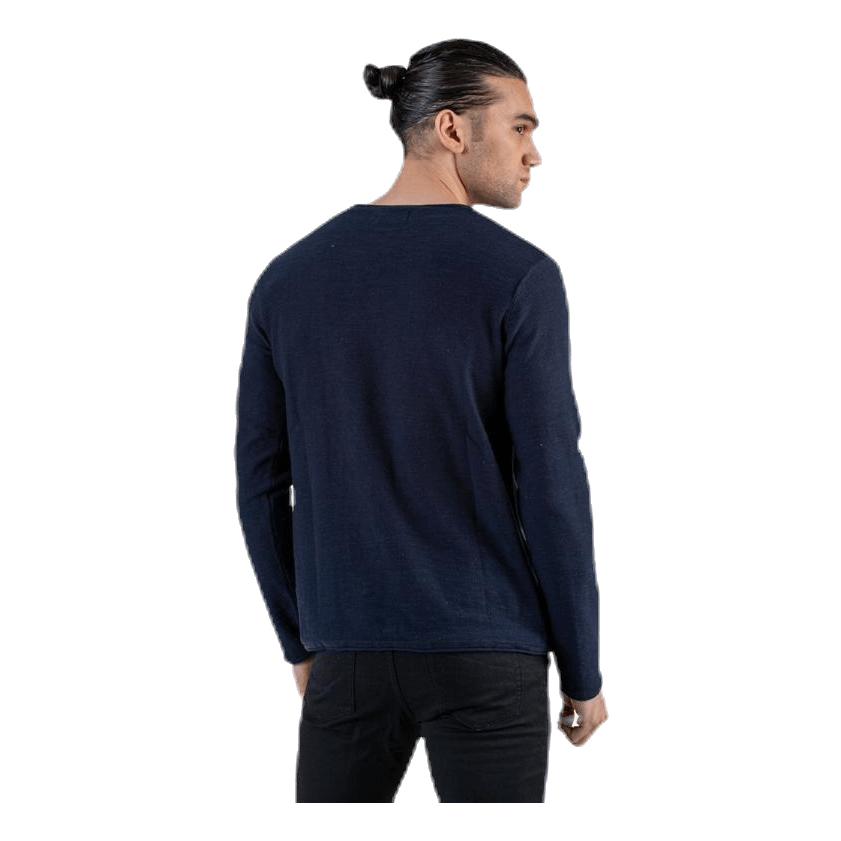 Slub Knit Crew Neck Sts Blue