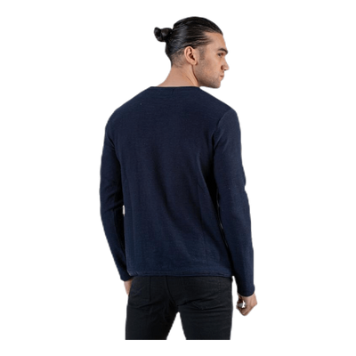 Slub Knit Crew Neck Sts Blue