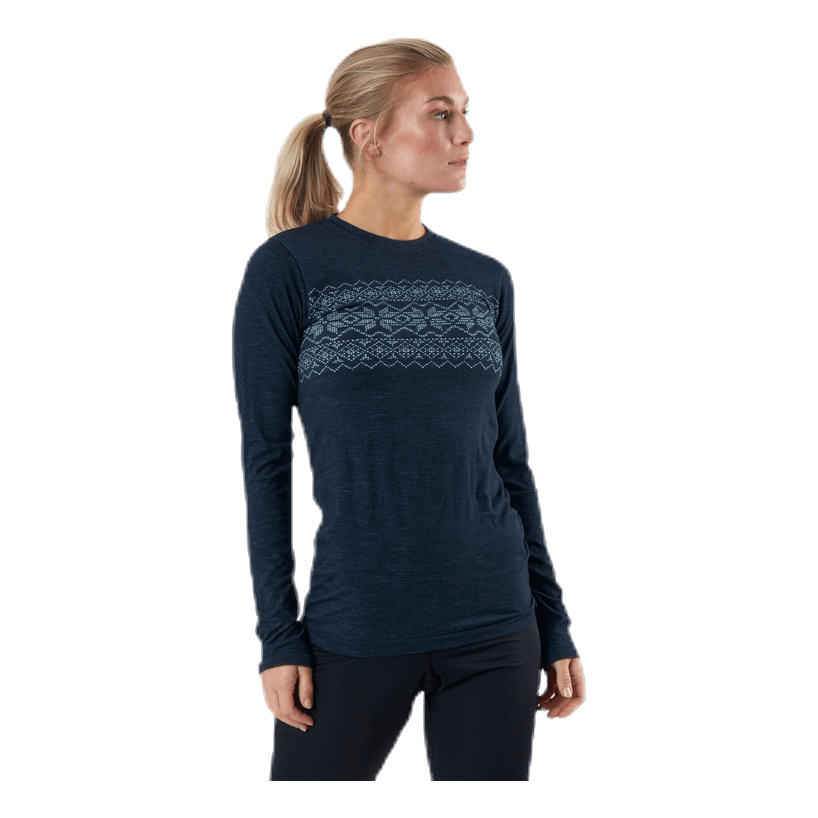 Yalia Seamless Wool Print L-S Baselayer Blue