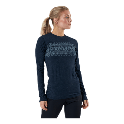 Yalia Seamless Wool Print L-S Baselayer Blue