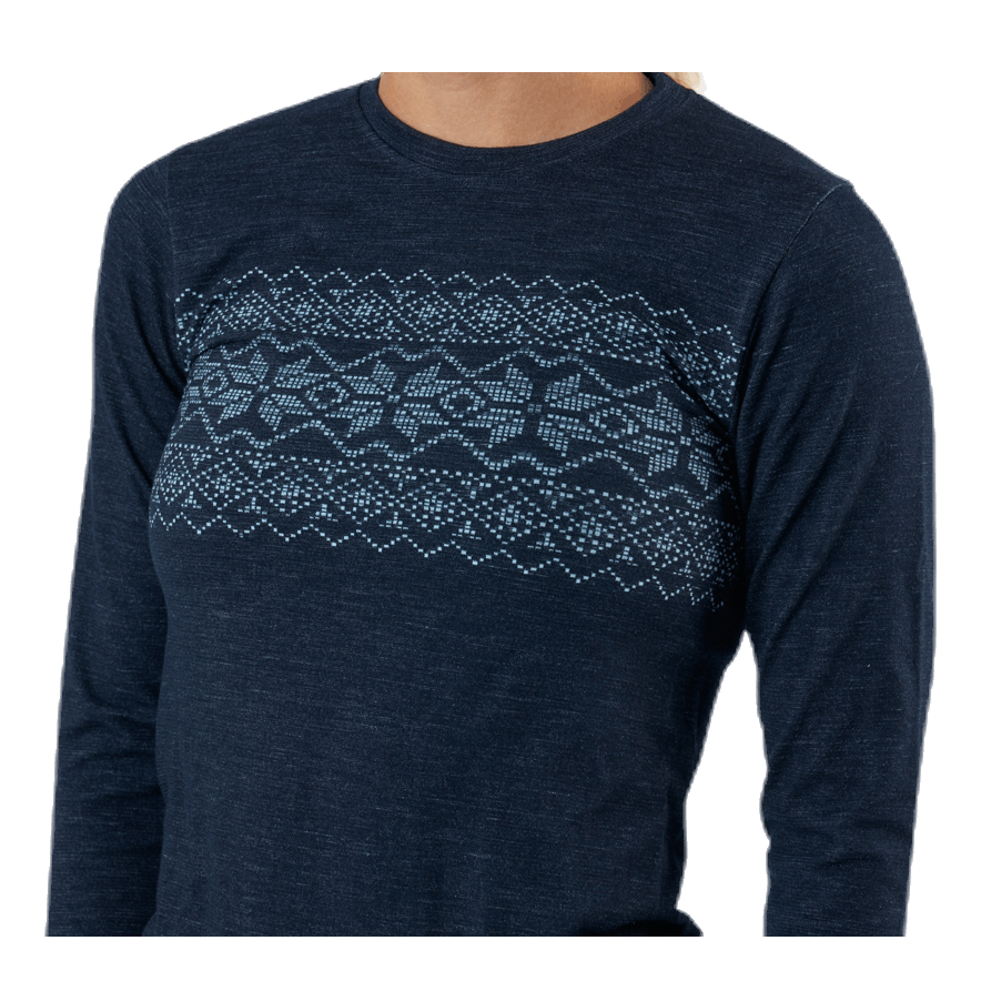 Yalia Seamless Wool Print L-S Baselayer Blue