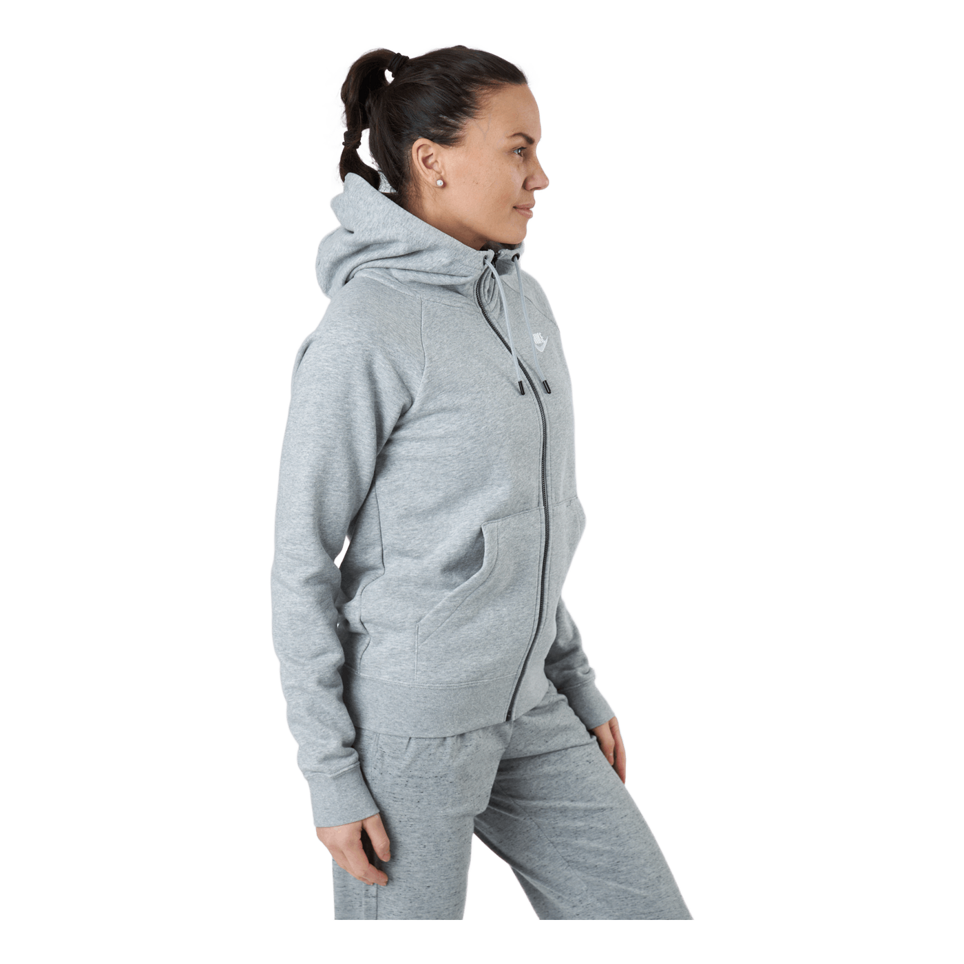 Women's Full-zip Fleece Hoodie Dk Grey Heather/white