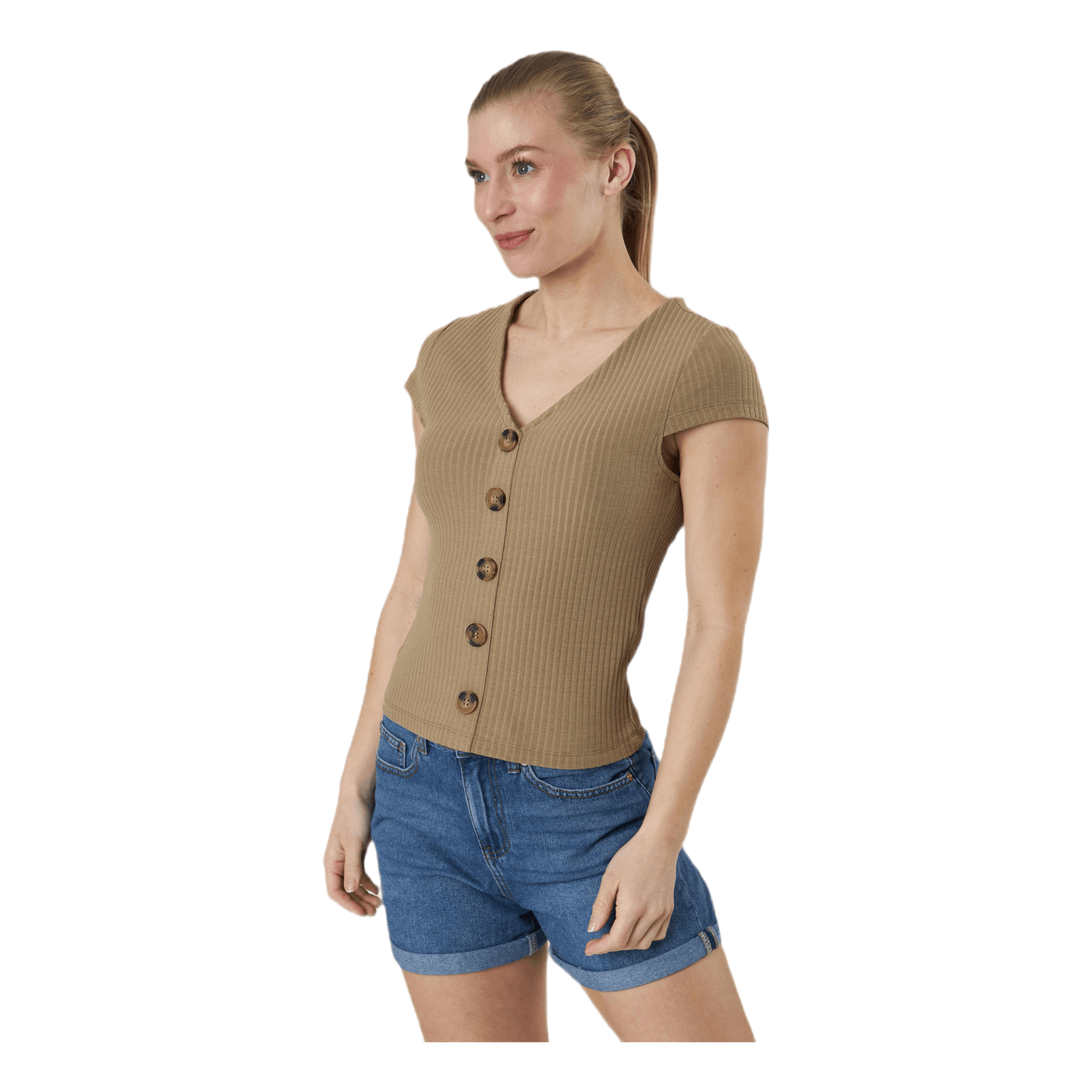 Nella S/S Button Top Jrs Beige