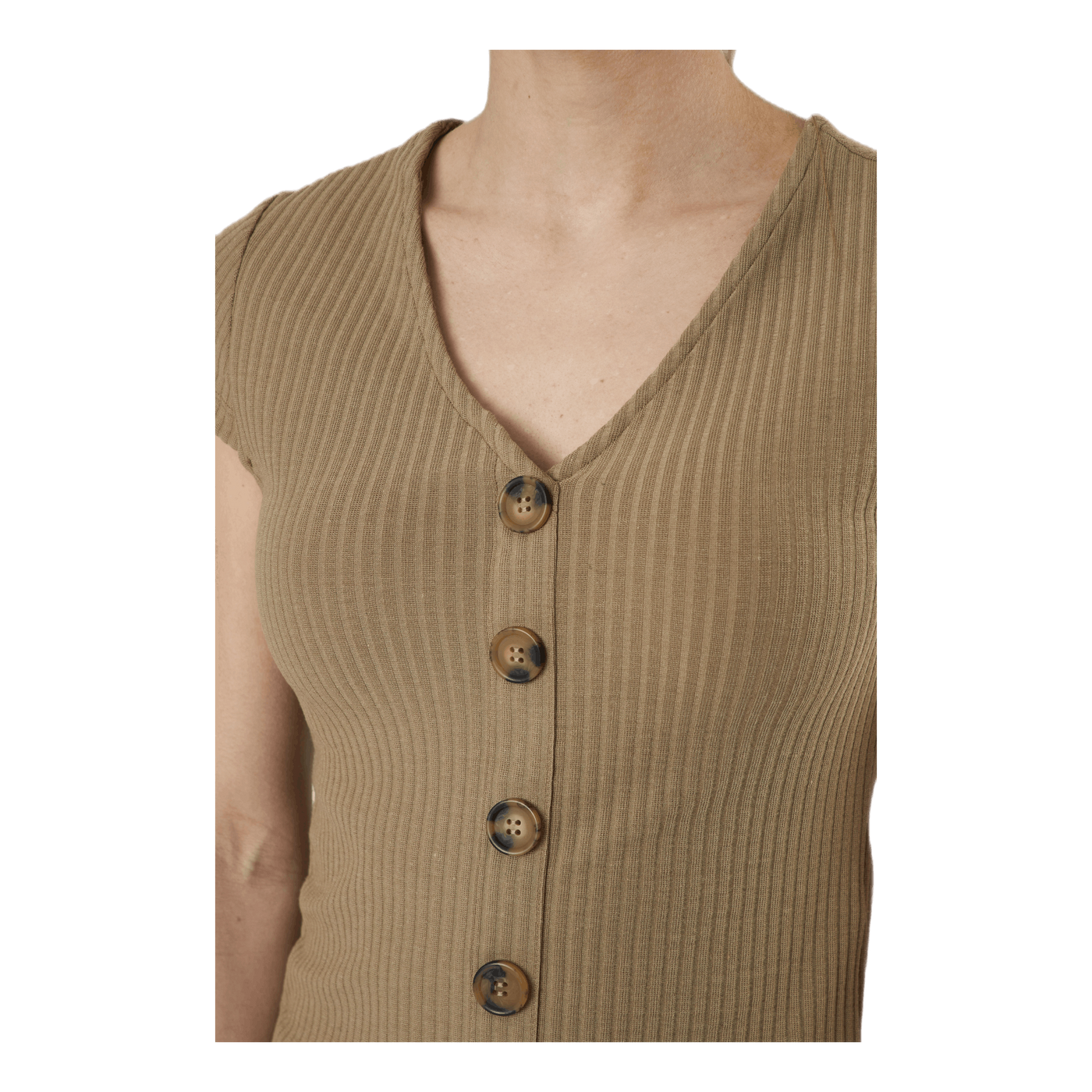 Nella S/S Button Top Jrs Beige