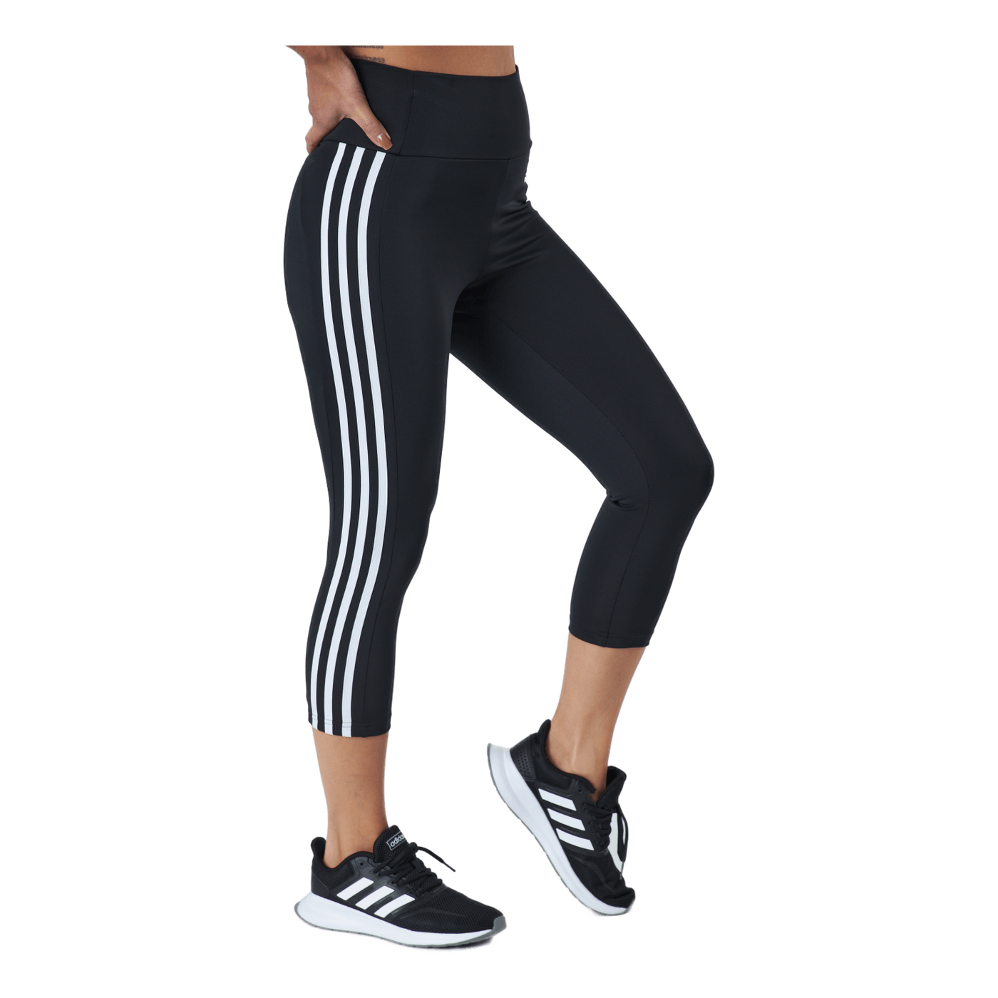 High Rise 3-Stripes 3/4 Sport Tights Black / White