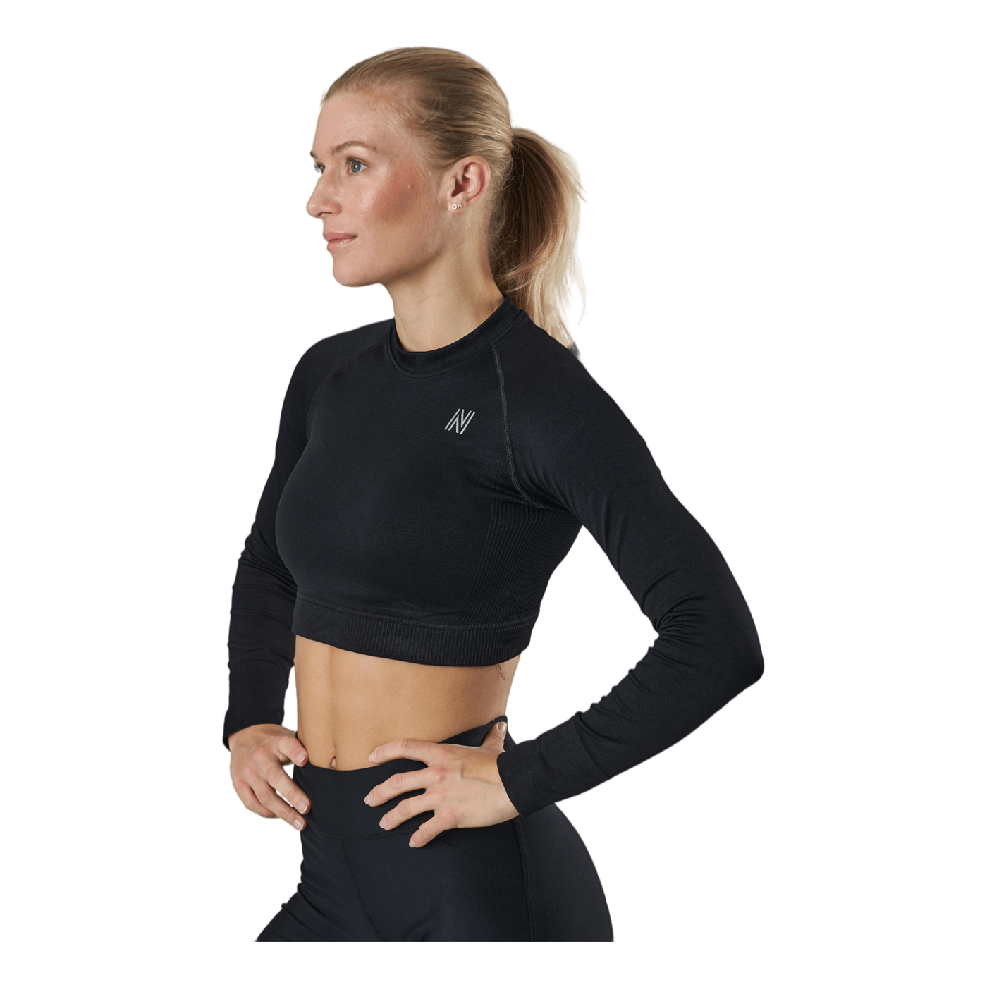 Molly Seamless Ls Crop Top Black