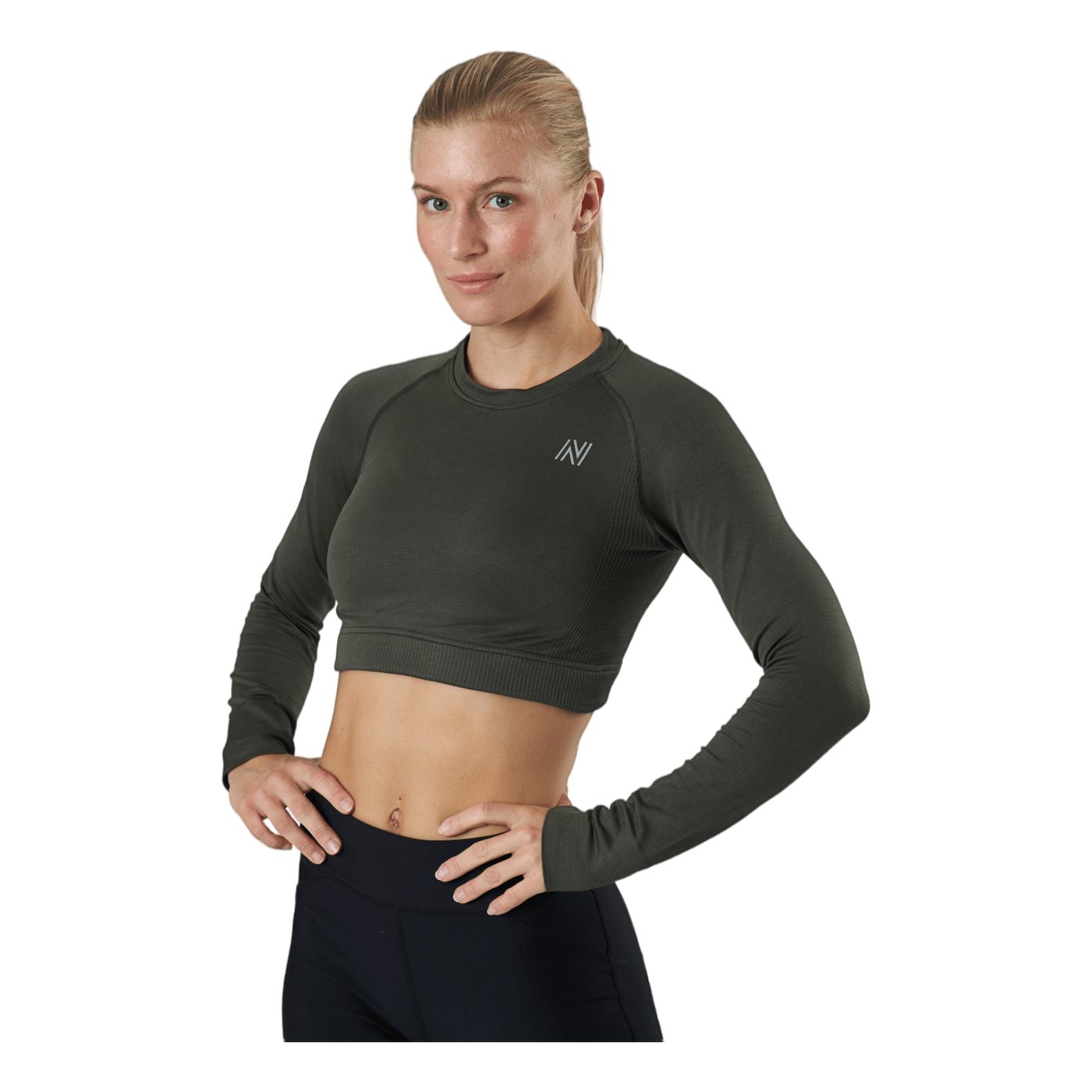 Molly Seamless Ls Crop Top Green