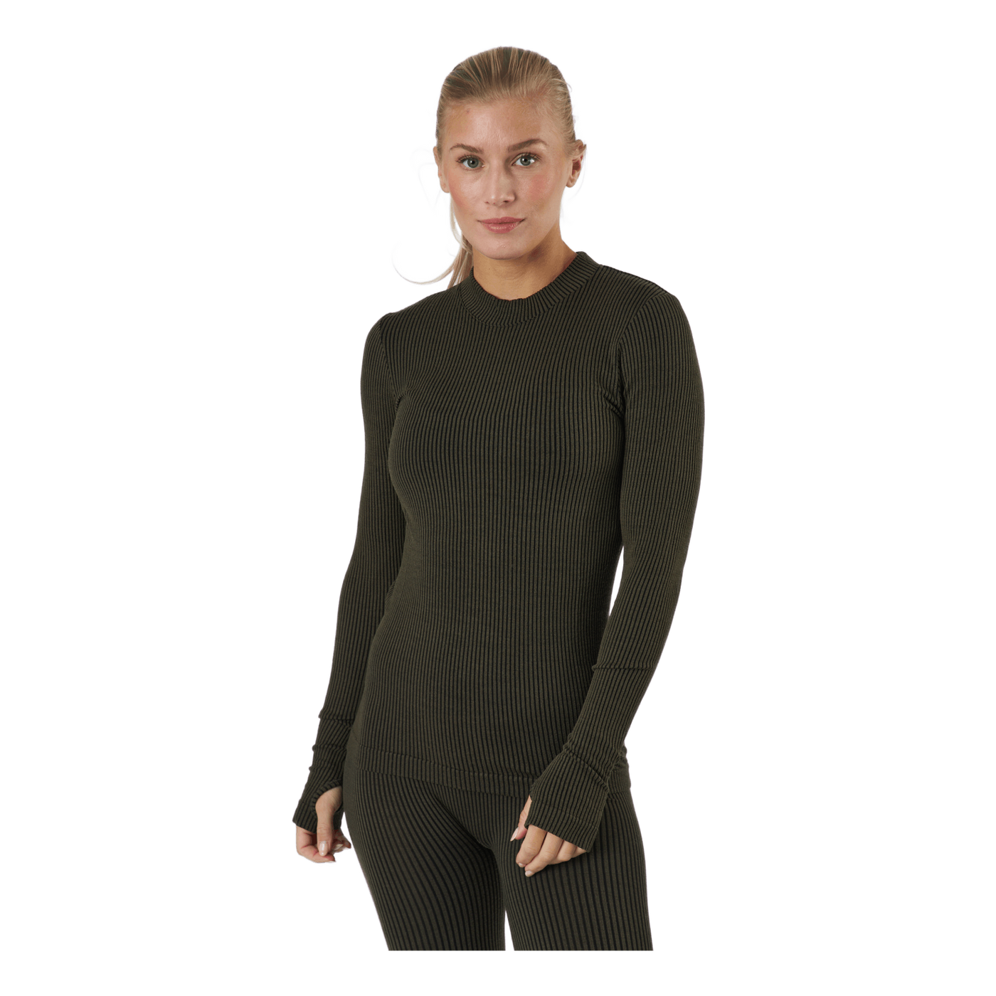 Wool Rib Long Sleeve Black Green Rib