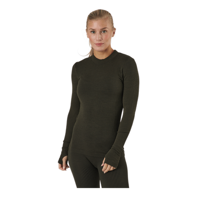 Wool Rib Long Sleeve Black Green Rib