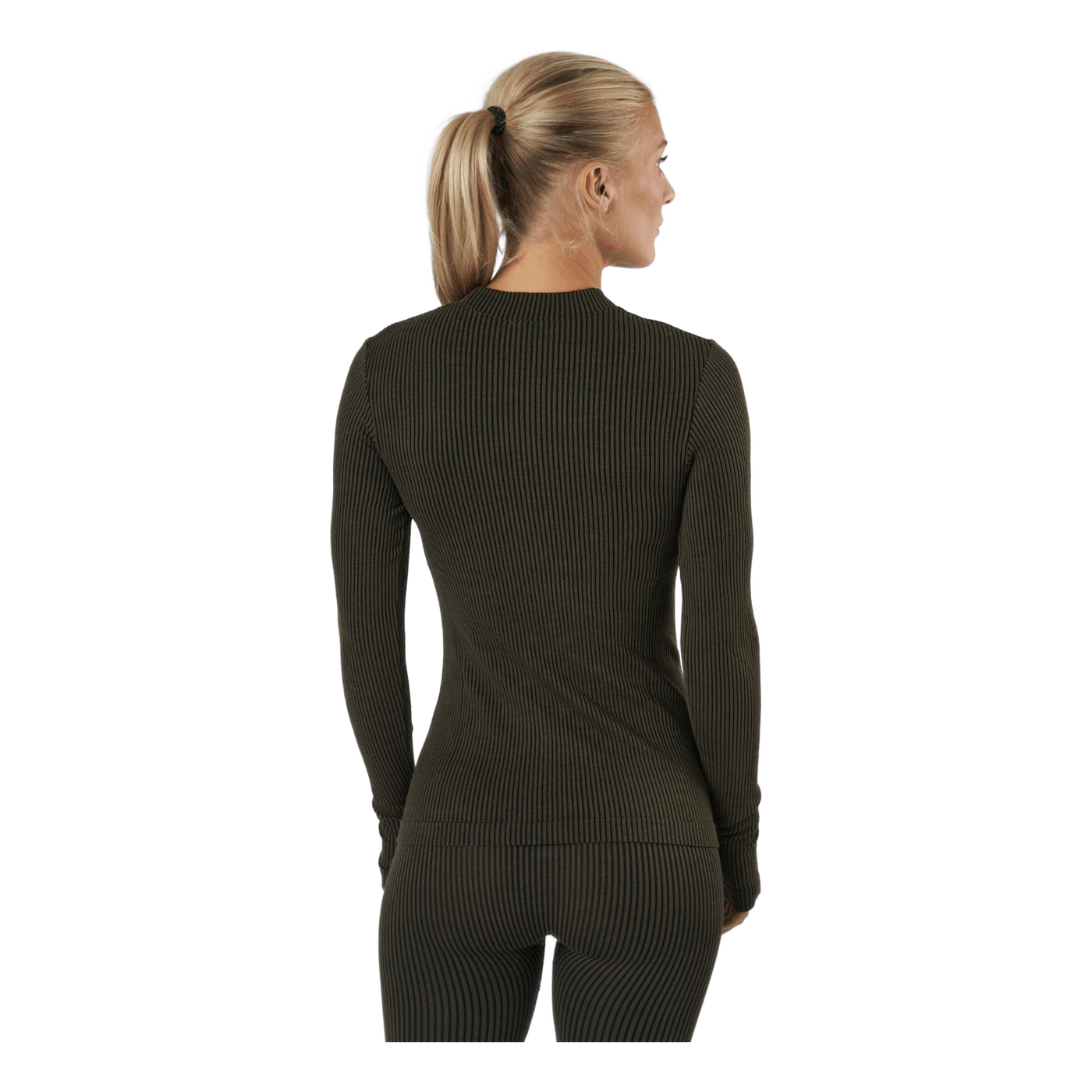 Wool Rib Long Sleeve Black Green Rib