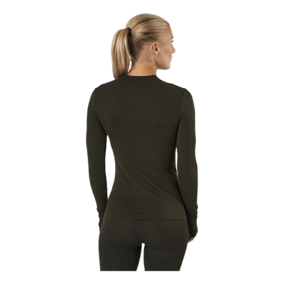 Wool Rib Long Sleeve Black Green Rib