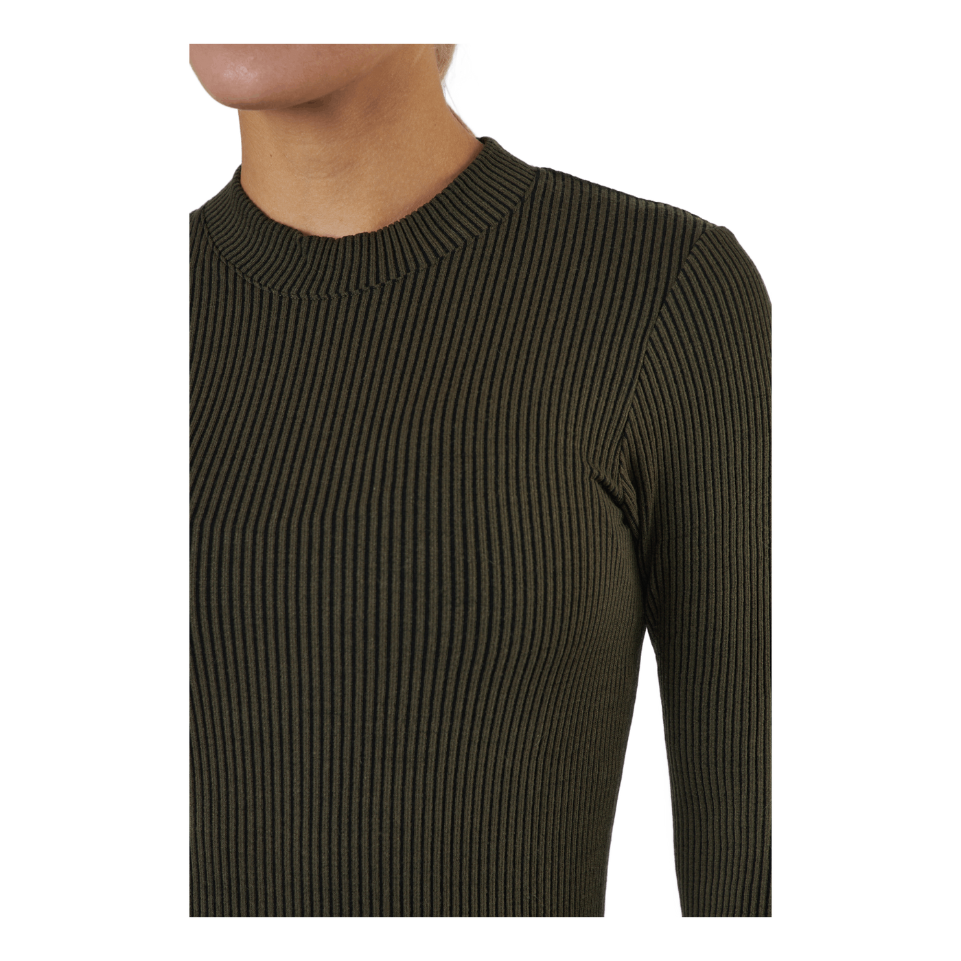 Wool Rib Long Sleeve Black Green Rib