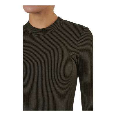 Wool Rib Long Sleeve Black Green Rib