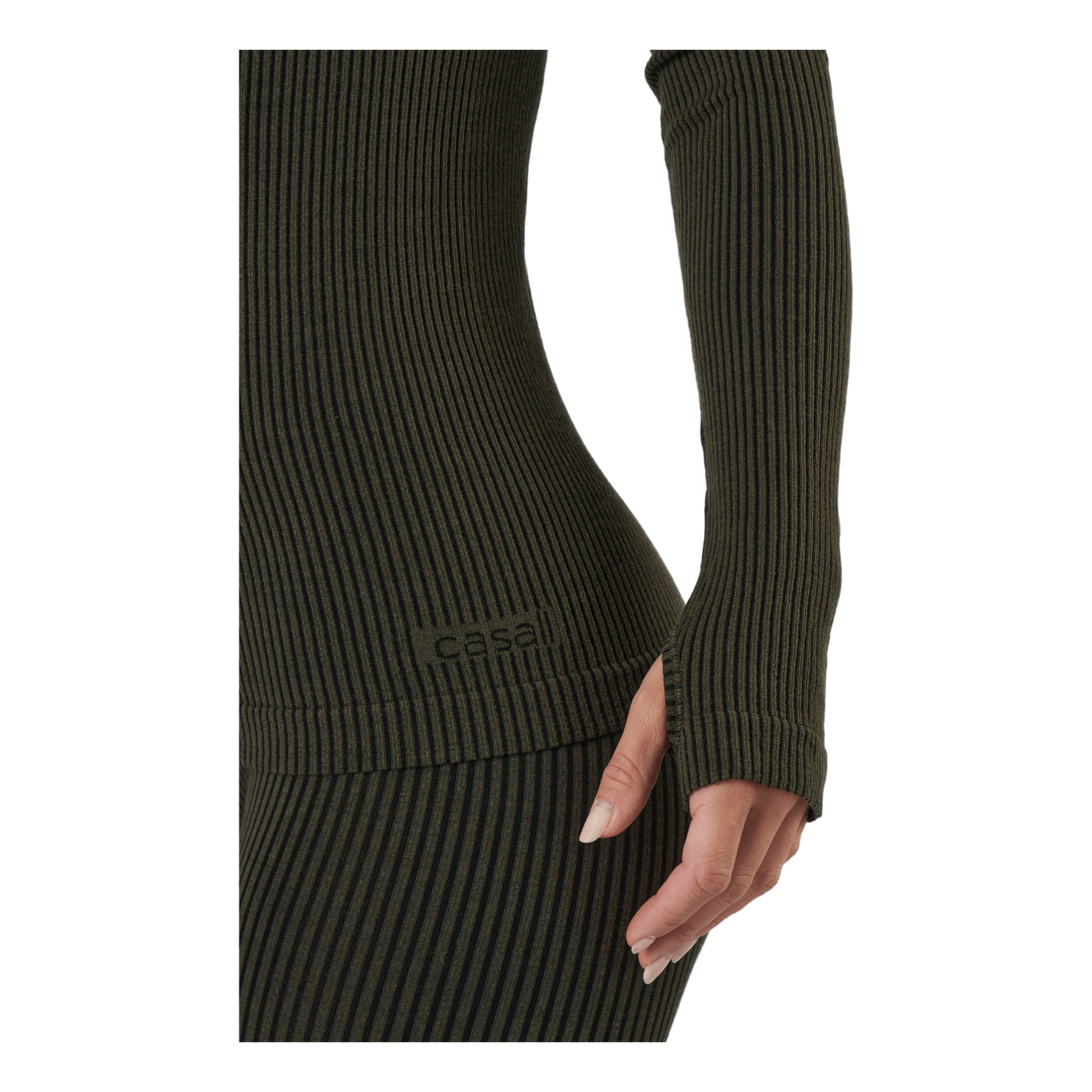 Wool Rib Long Sleeve Black Green Rib