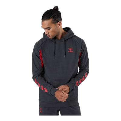 Hmlaction Cotton Hoodie Ebony/flame Scarlet