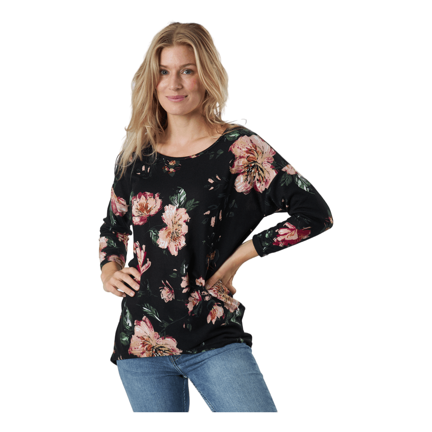 Onlelcos 4/5 Aop Top Jrs Noos Black W/jasmin Flower 15