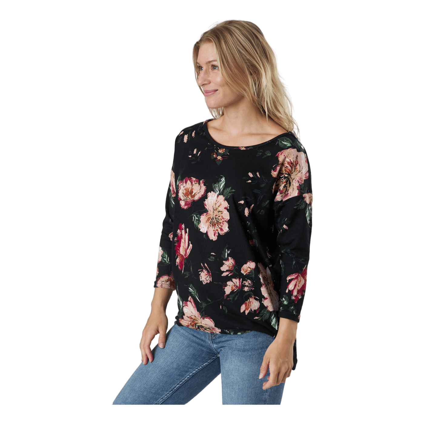 Onlelcos 4/5 Aop Top Jrs Noos Black W/jasmin Flower 15