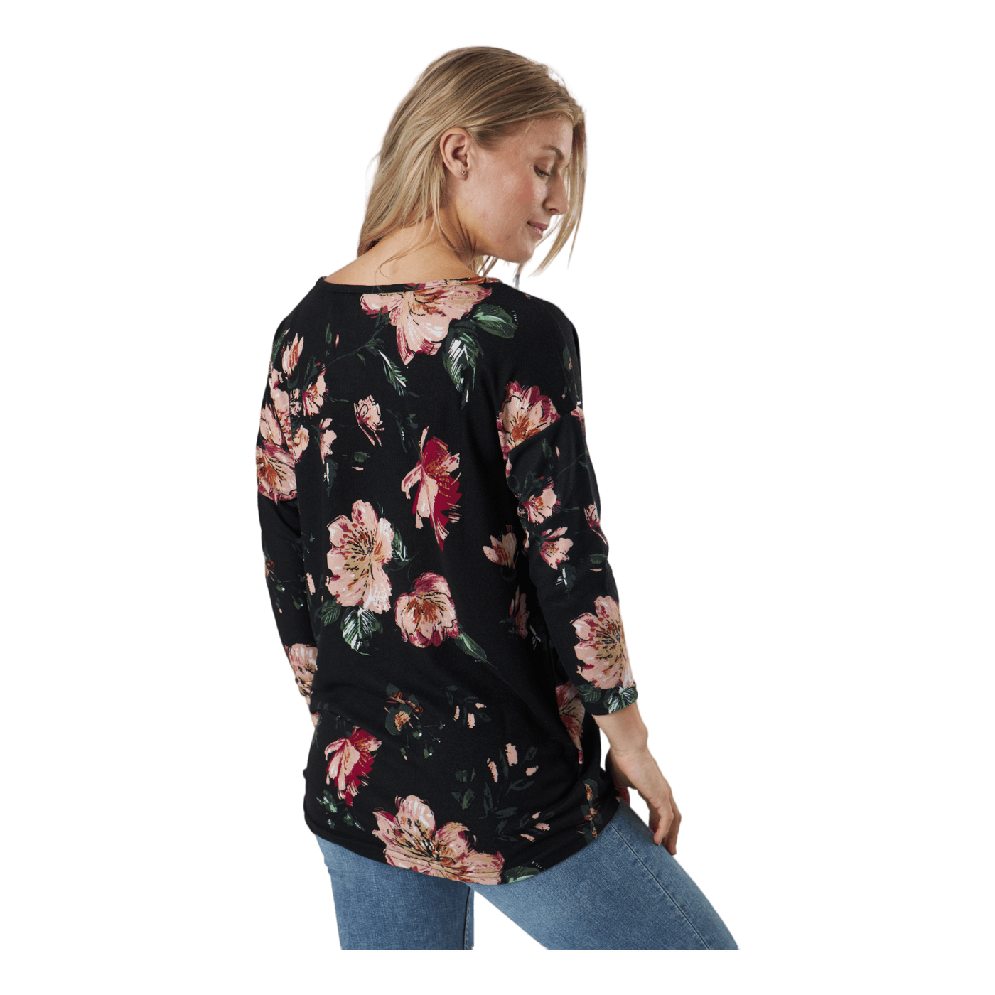 Onlelcos 4/5 Aop Top Jrs Noos Black W/jasmin Flower 15