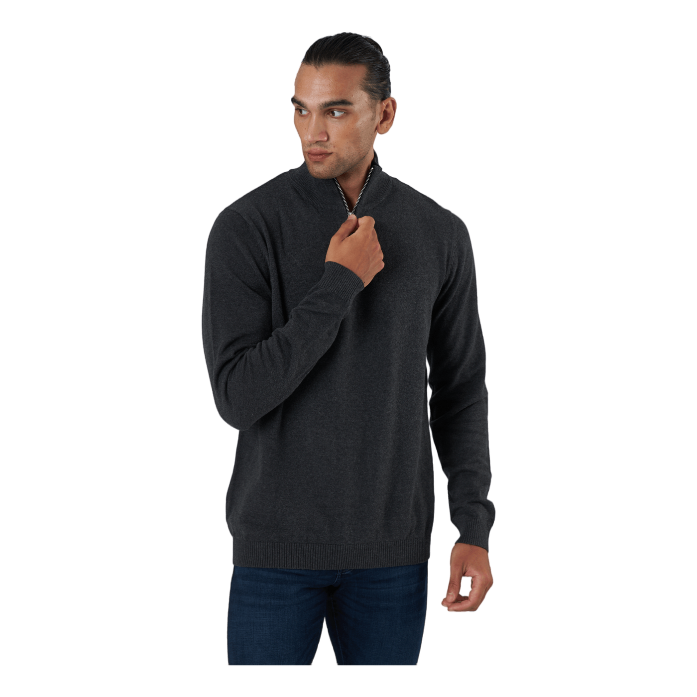 Jjebasic Knit Half Zip Dark Grey Melange