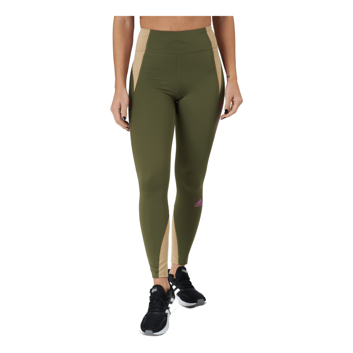 Own The Run Block 7/8 Running Leggings Women Focus Olive / Beige Tone