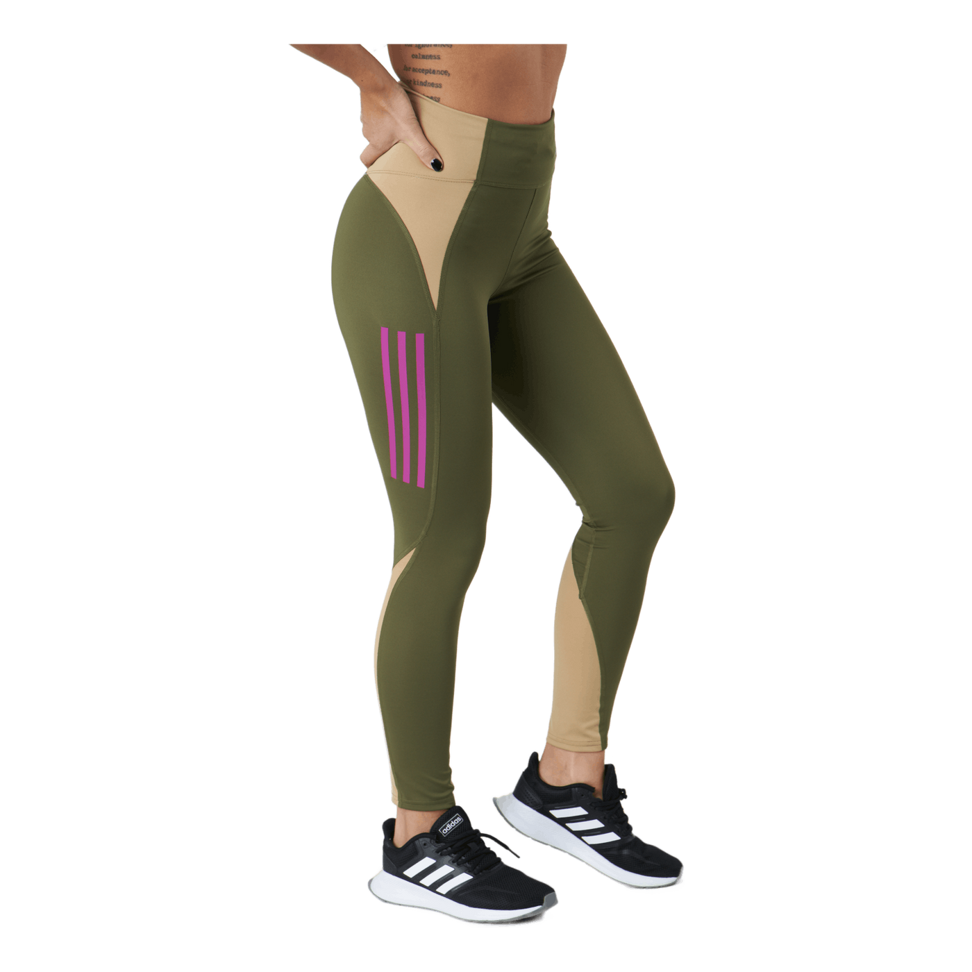 Own The Run Block 7/8 Running Leggings Women Focus Olive / Beige Tone