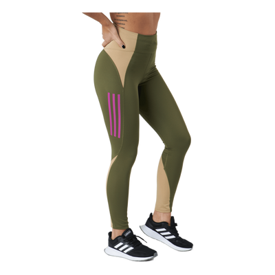 Own The Run Block 7/8 Running Leggings Women Focus Olive / Beige Tone