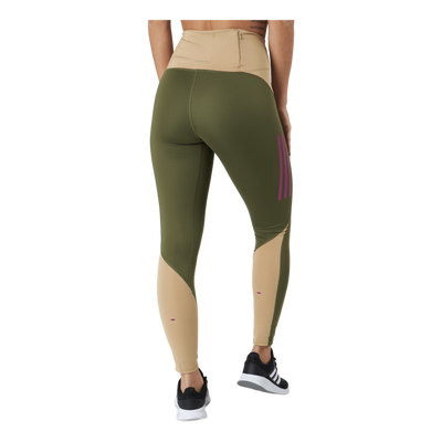 Own The Run Block 7/8 Running Leggings Women Focus Olive / Beige Tone