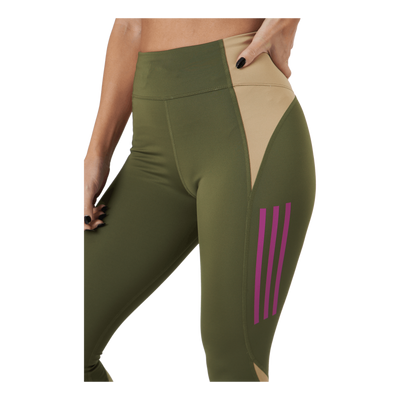 Own The Run Block 7/8 Running Leggings Women Focus Olive / Beige Tone