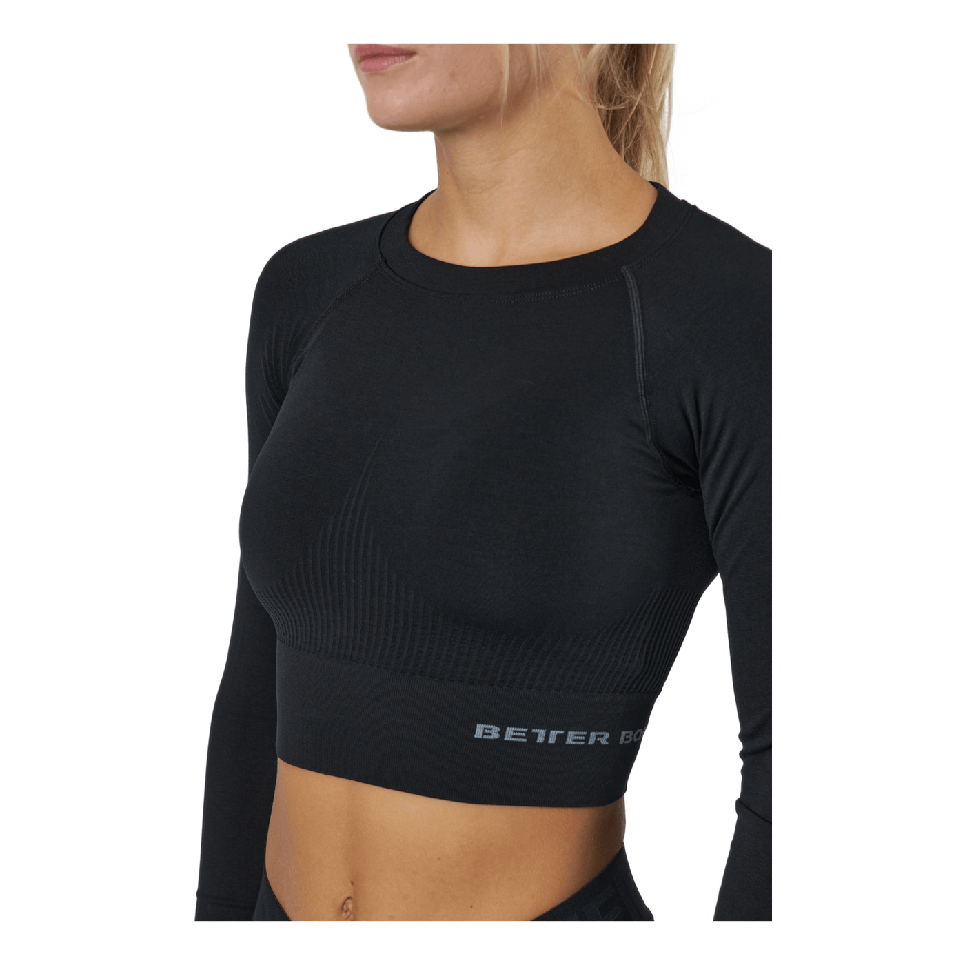 Rib Sml Crop Ls Black Melange