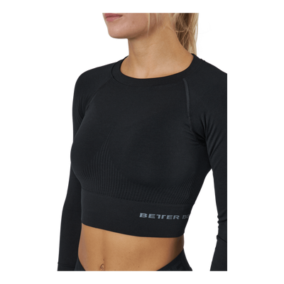 Rib Sml Crop Ls Black Melange