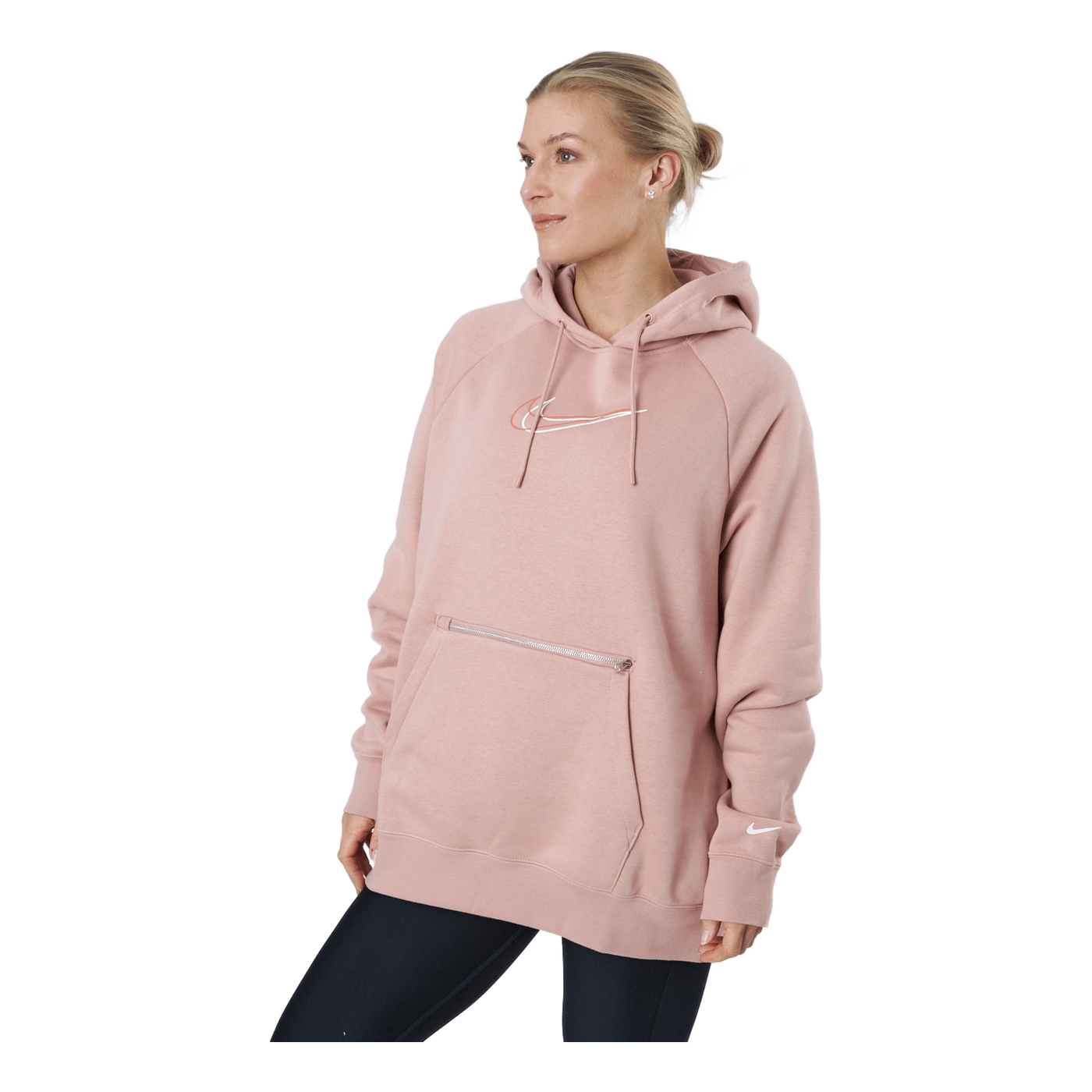 W Nsw Po Hoodie Os Bb Flc Prnt Rose Whisper/white